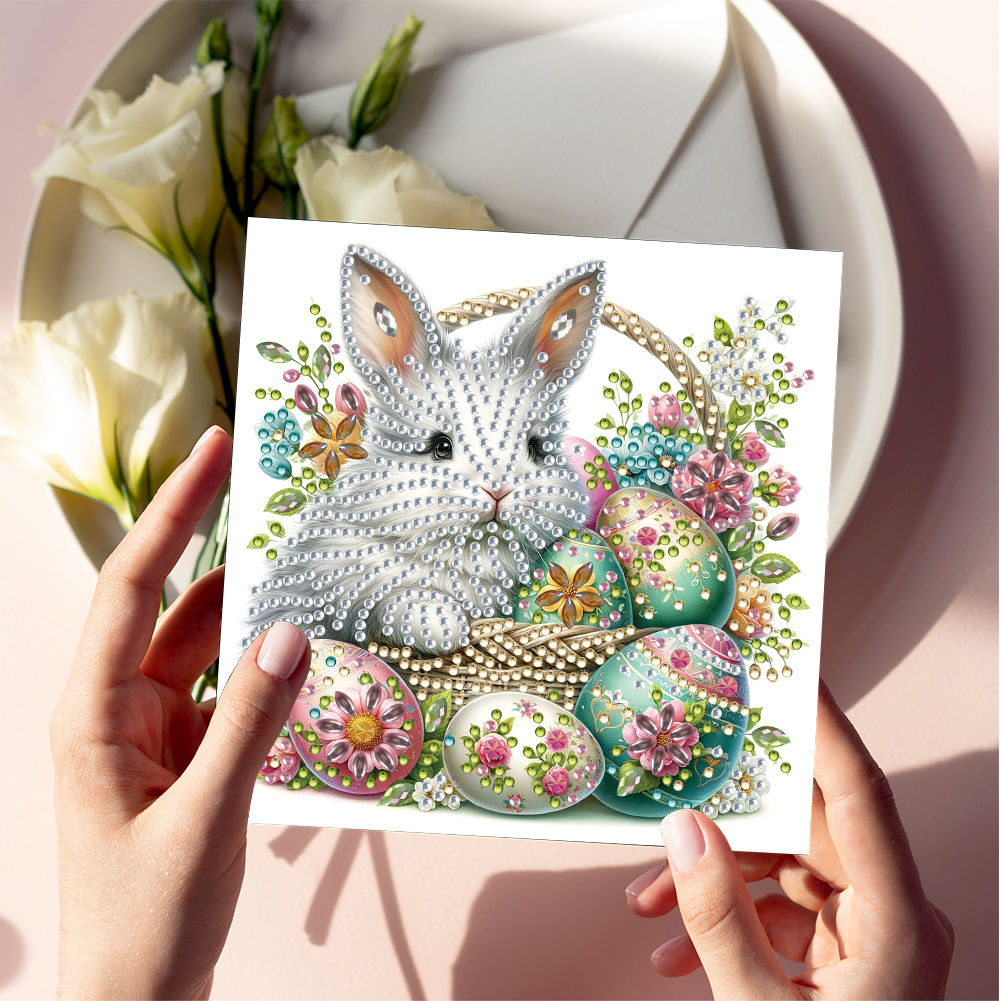 6Pcs DIY Diamond Painting Greeting Card - Easter Bunny Flower Basket