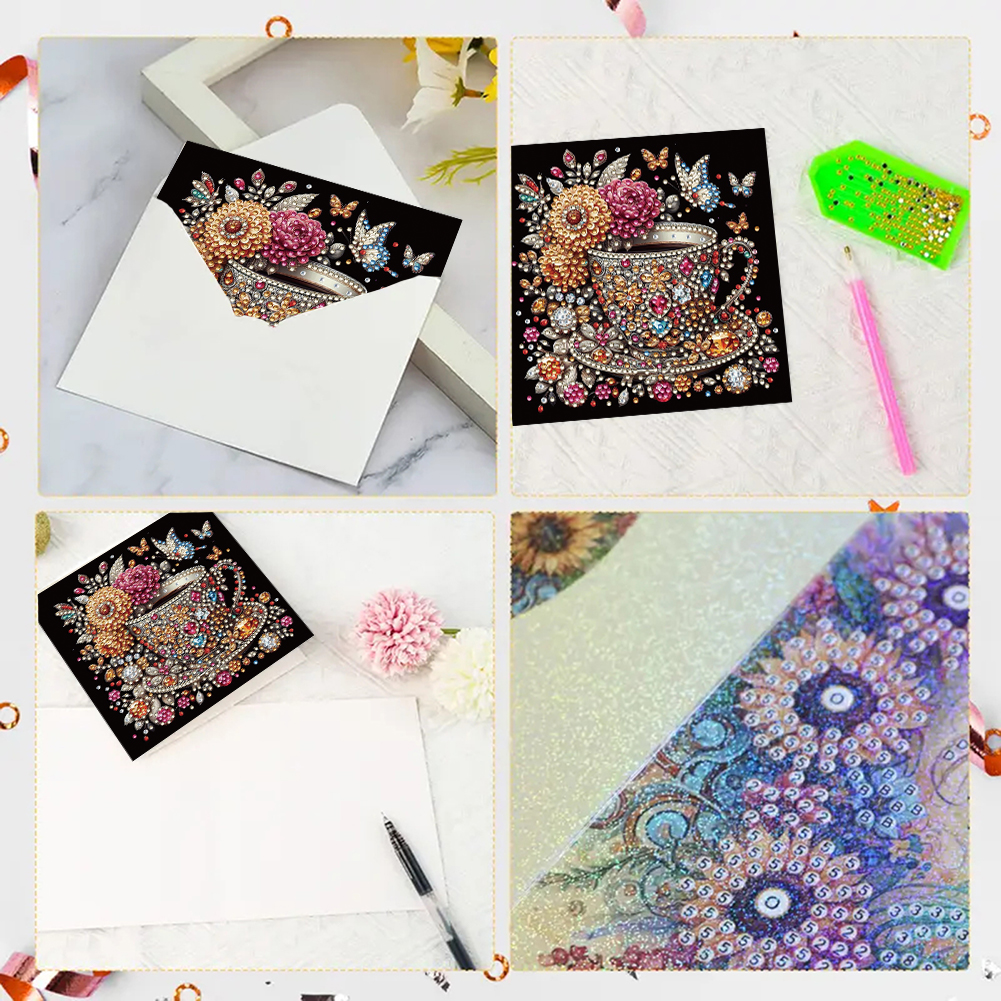 6Pcs DIY Diamond Painting Greeting Card - Coffee