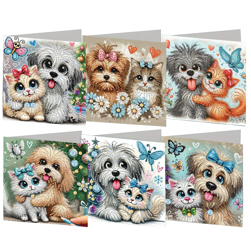 6Pcs DIY Diamond Painting Greeting Card - Cat Dog