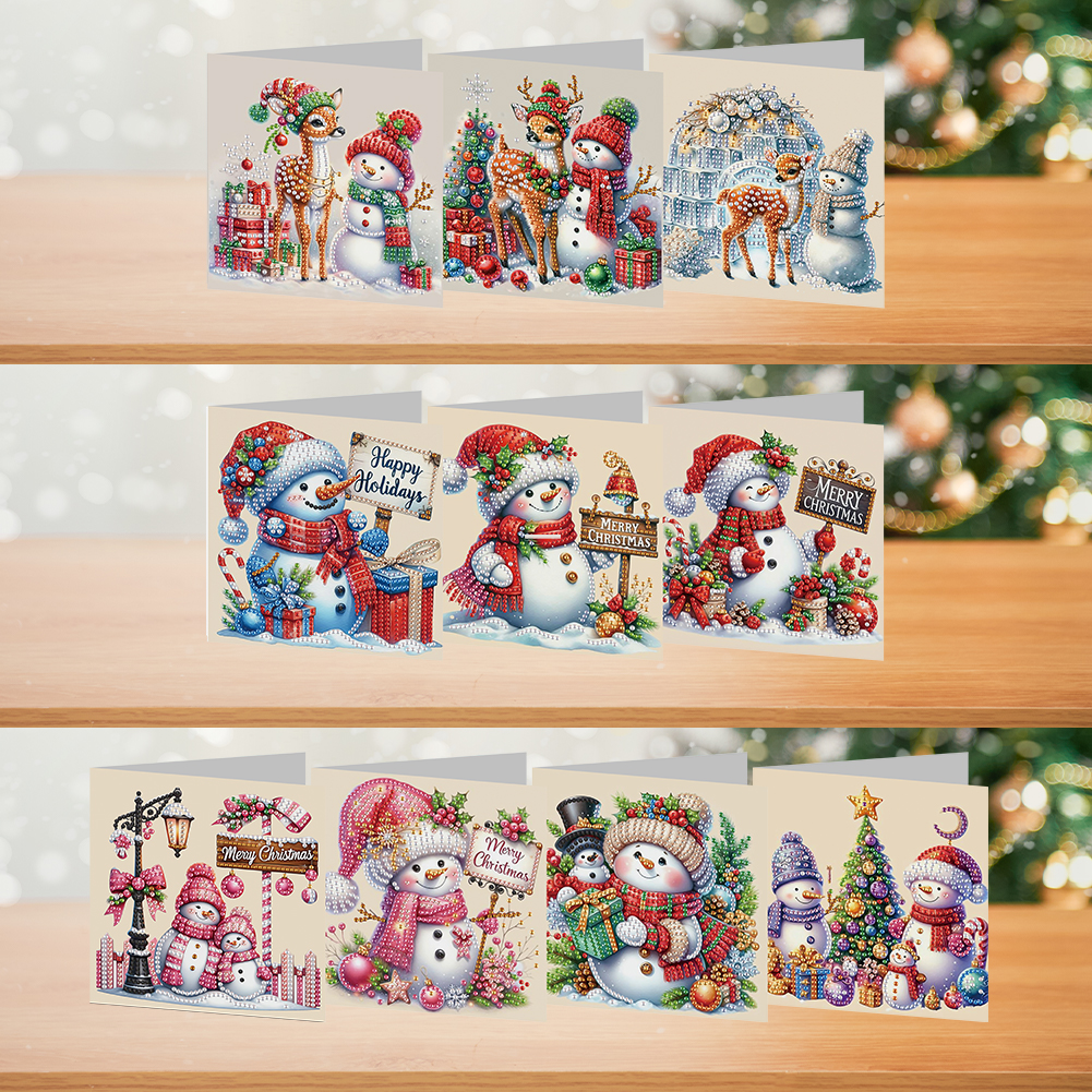 10Pcs DIY Diamond Painting Greeting Card - Merry Christmas Snowman