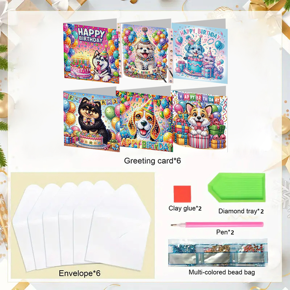 6Pcs DIY Diamond Painting Greeting Card - Dog Birthday