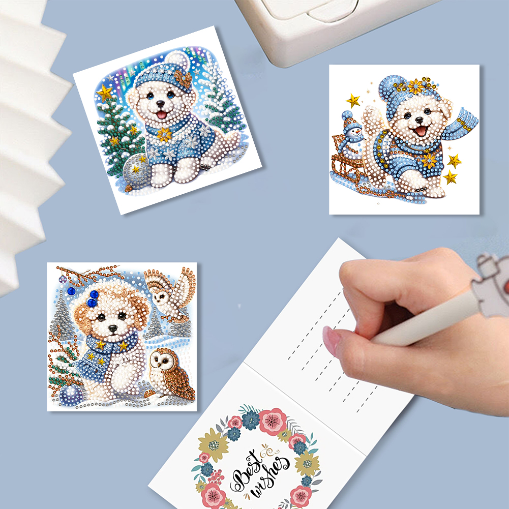 6Pcs DIY Diamond Painting Greeting Card - Snow Puppy