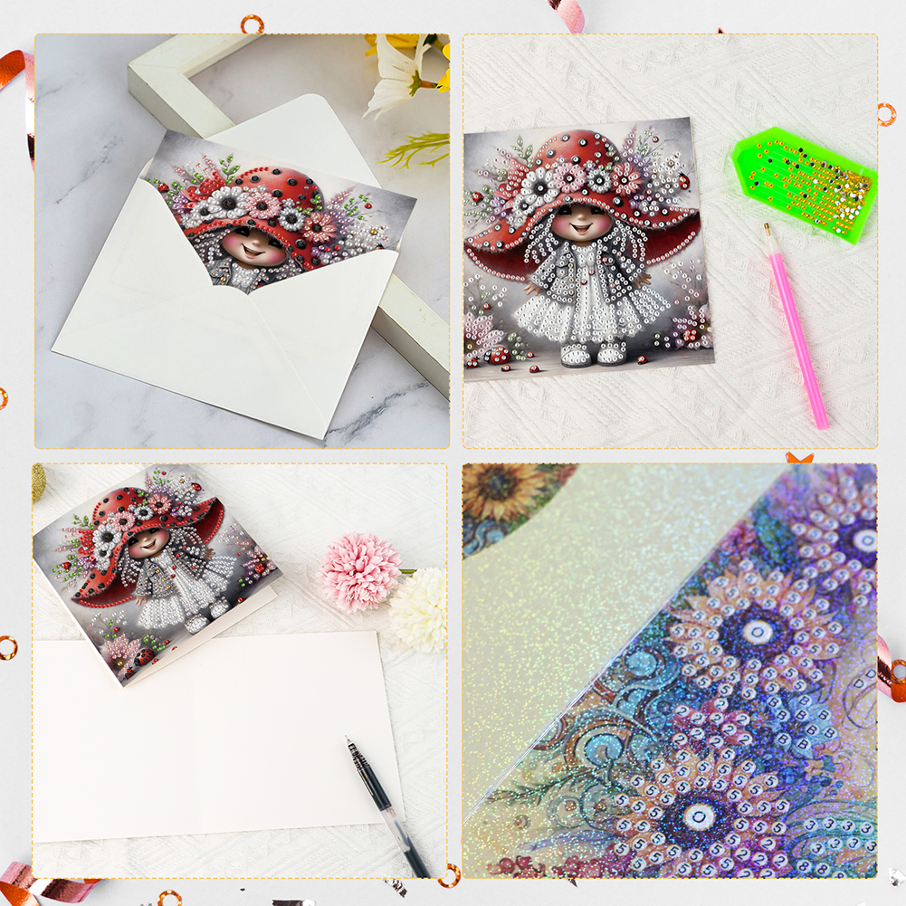 6Pcs DIY Diamond Painting Greeting Card - Girl