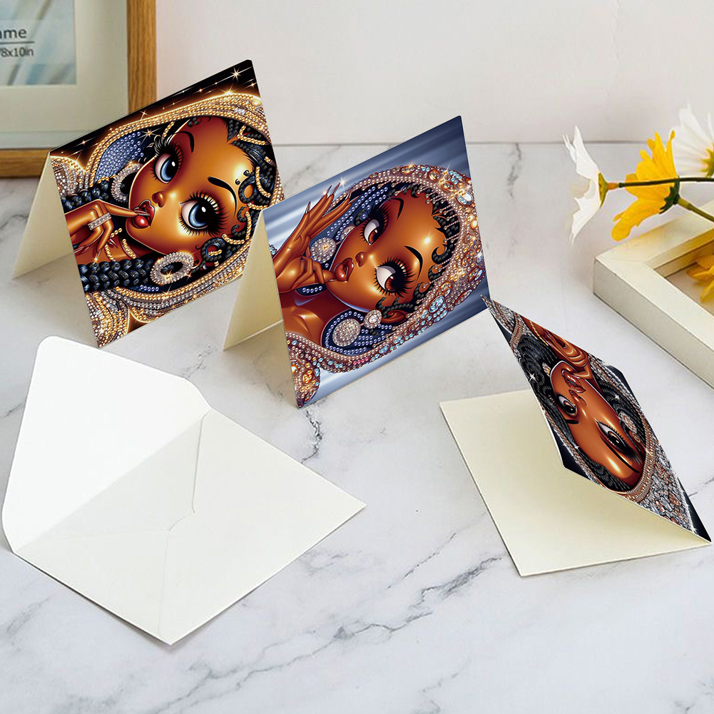 6Pcs DIY Diamond Painting Birthday Greeting Card - Black Girl for Adults