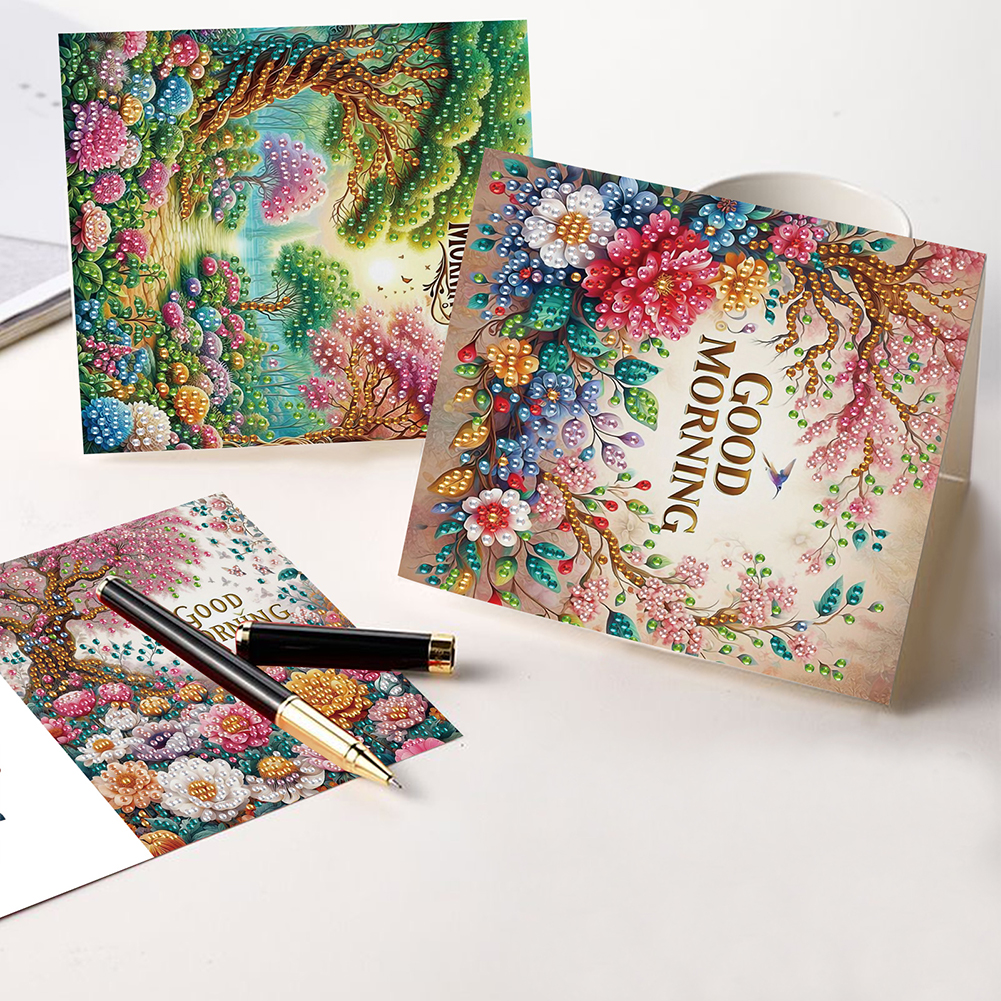 6Pcs DIY Diamond Painting Birthday Greeting Card - Good Morning Bouquet