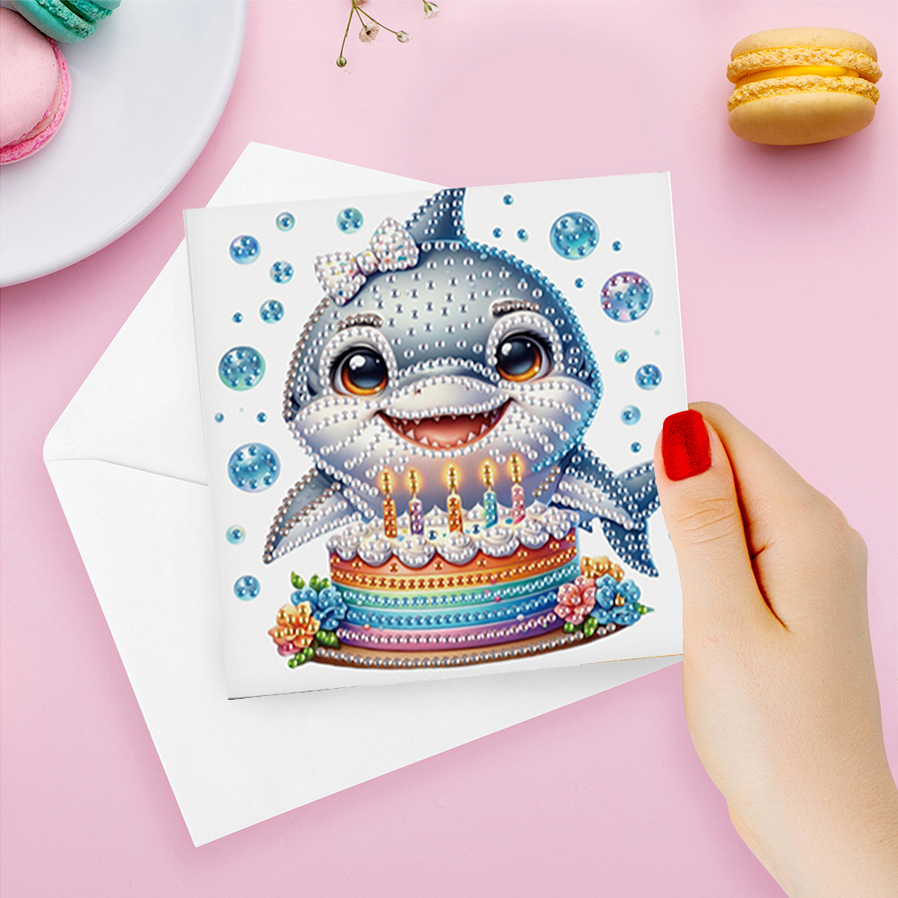 6Pcs DIY Diamond Painting Birthday Greeting Card - Shark for Family Friends