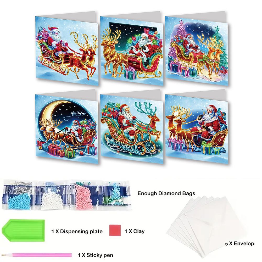 6Pcs DIY Diamond Painting Greeting Card - Xmas Santa Claus