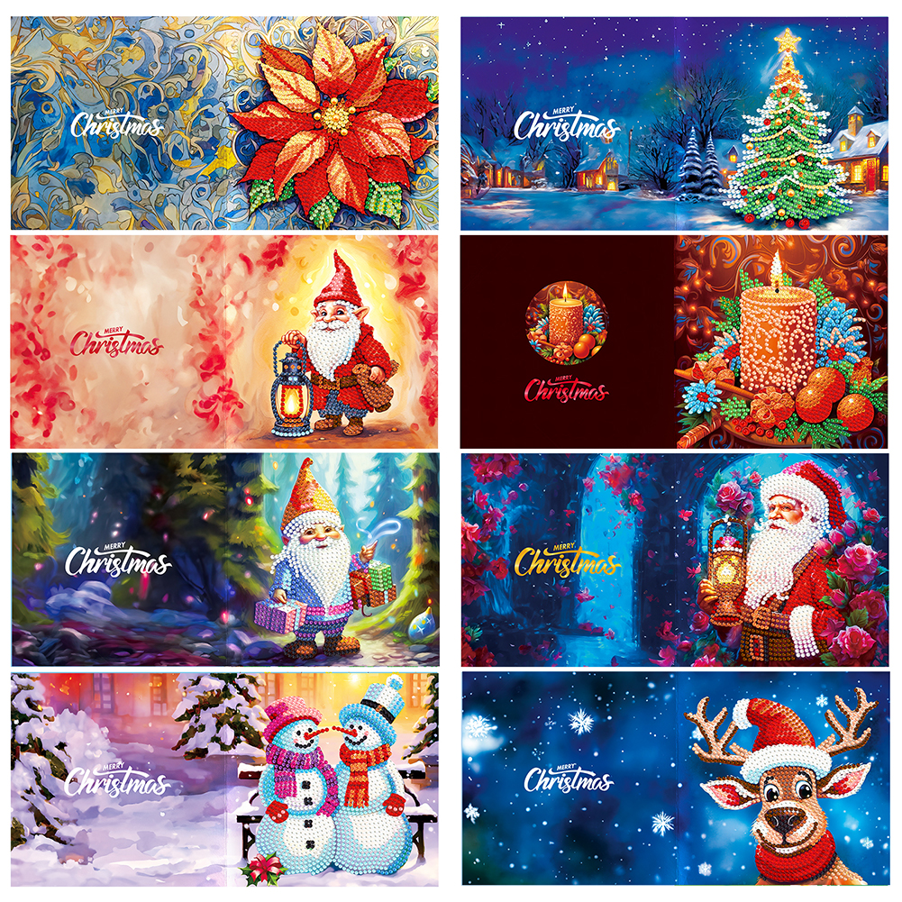 8pcs DIY Diamond Painting Greeting Card - Merry Christmas