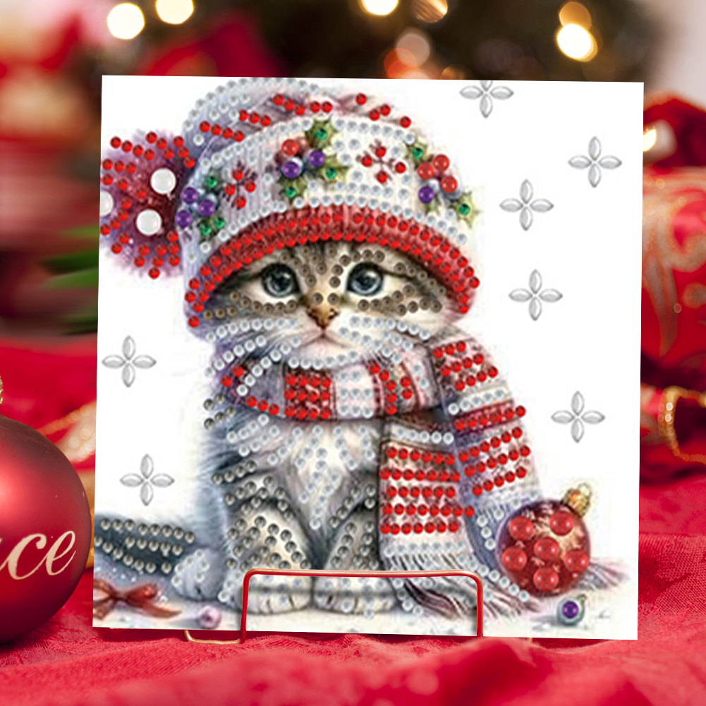6Pcs DIY Diamond Painting Greeting Card - Christmas Cat