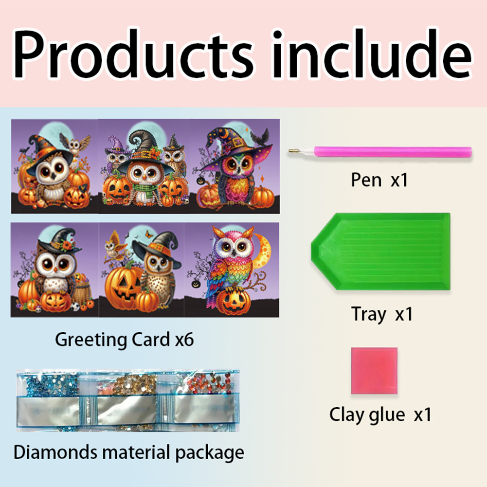 6Pcs DIY Diamond Painting Greeting Card - Halloween Cat