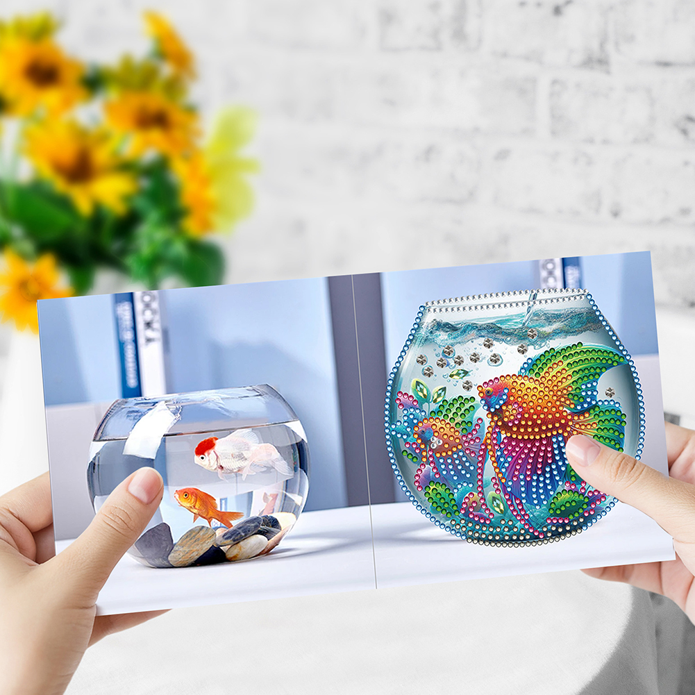 6Pcs DIY Diamond Painting Greeting Card - Fish Tank