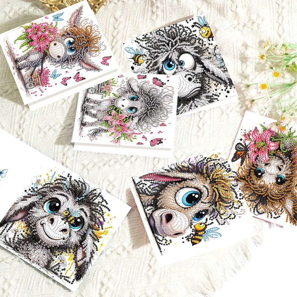 6Pcs DIY Diamond Painting Birthday Greeting Card - Funny Donkey
