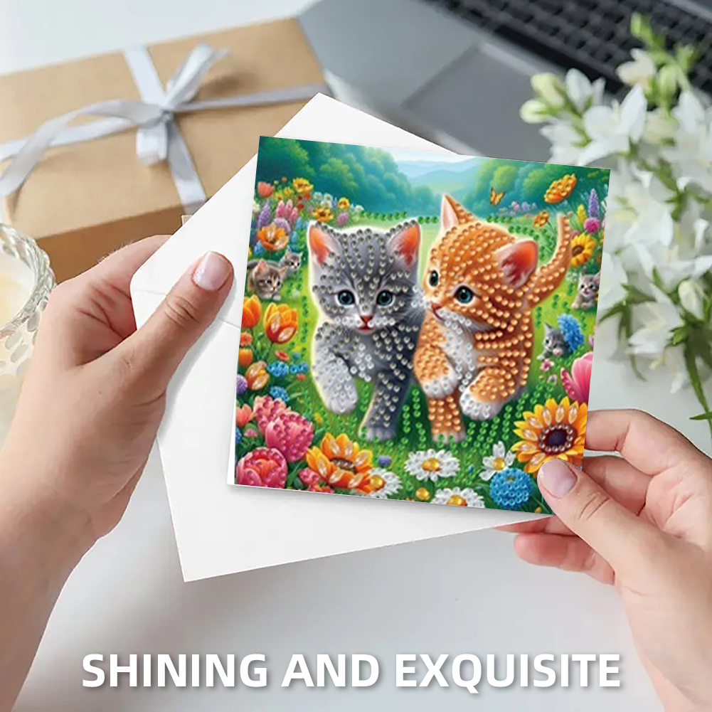 6Pcs DIY Diamond Painting Greeting Card - Cat
