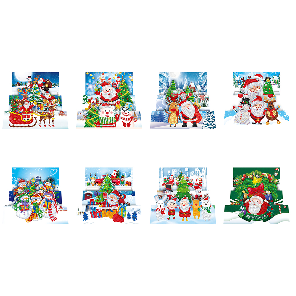(Limited Stock)Everydayedeals 8pcs DIY Diamond Greeting Card Special-shaped Part Drill Christmas Postcard
