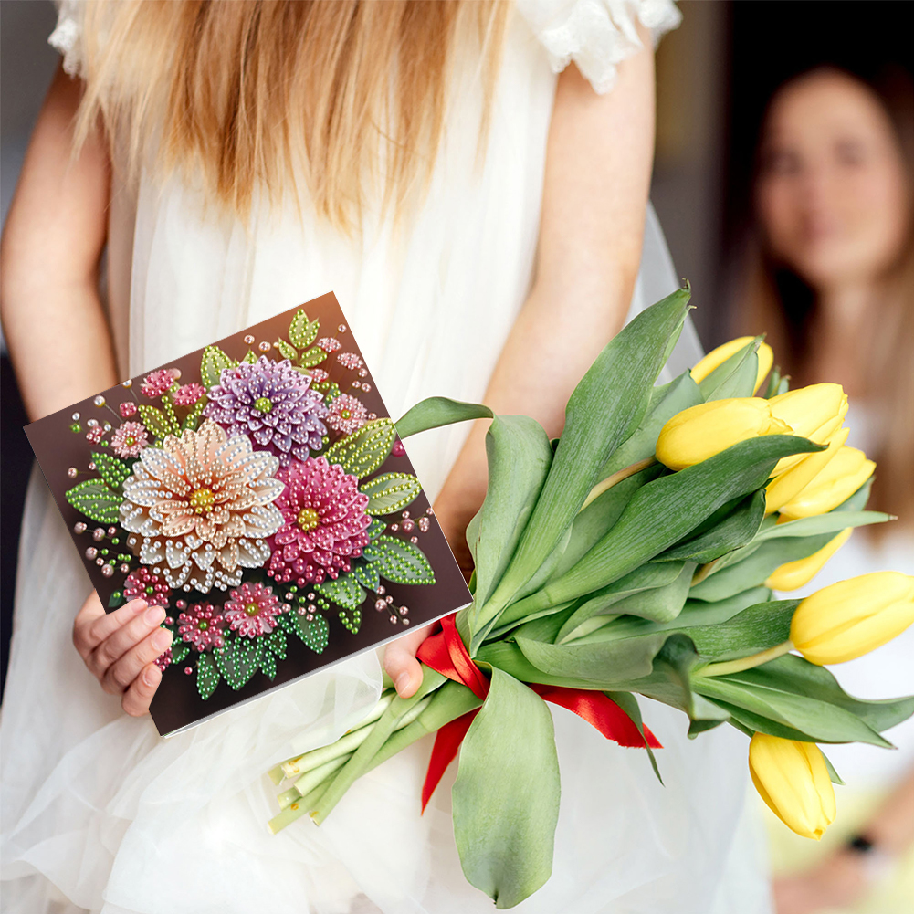 6Pcs DIY Diamond Painting Greeting Card - Bouquet Family