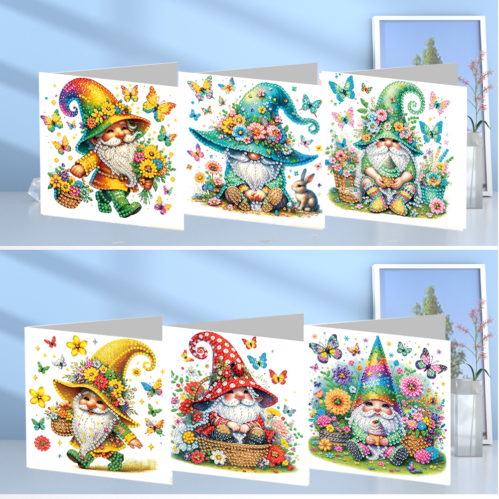 6Pcs DIY Diamond Painting Greeting Card - Gnome