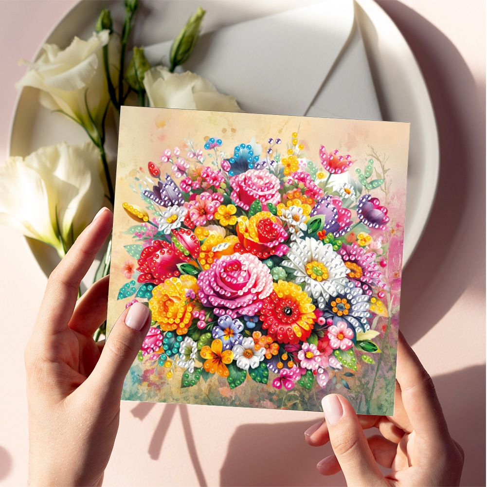6Pcs DIY Diamond Painting Greeting Card - Flower