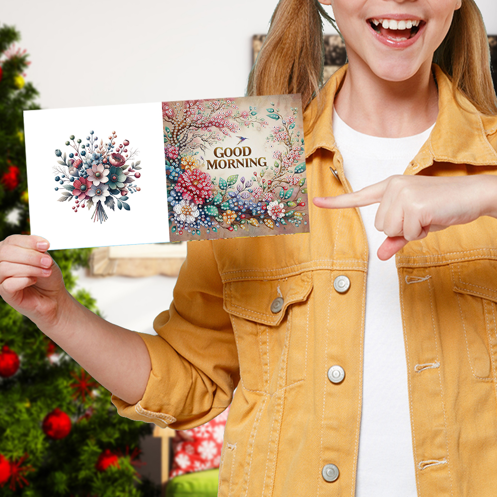 6Pcs DIY Diamond Painting Birthday Greeting Card - Good Morning Bouquet