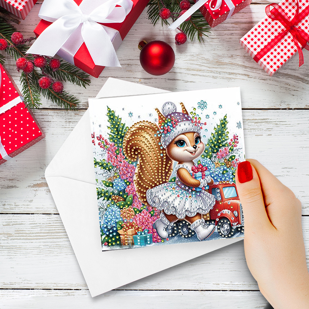 6Pcs DIY Diamond Painting Greeting Card - Squirrel