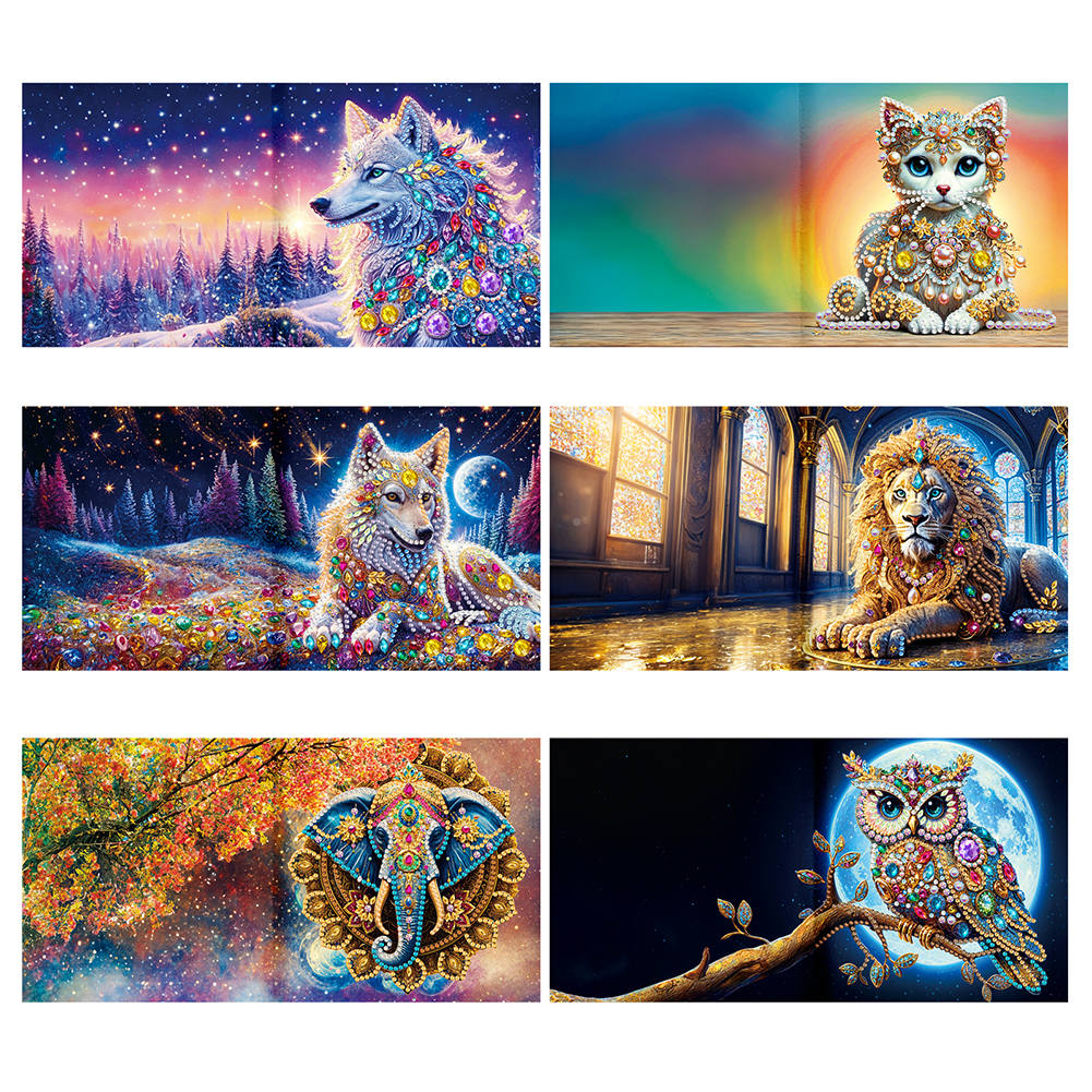 6Pcs DIY Diamond Painting Greeting Card - Animals
