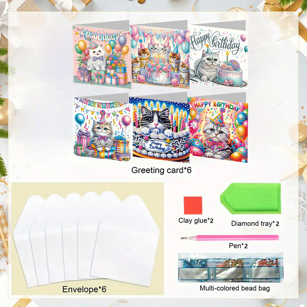 6Pcs DIY Diamond Painting Greeting Card - Birthday