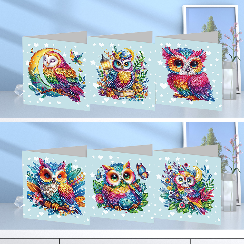 6pcs DIY Diamond Painting Greeting Card - Owl