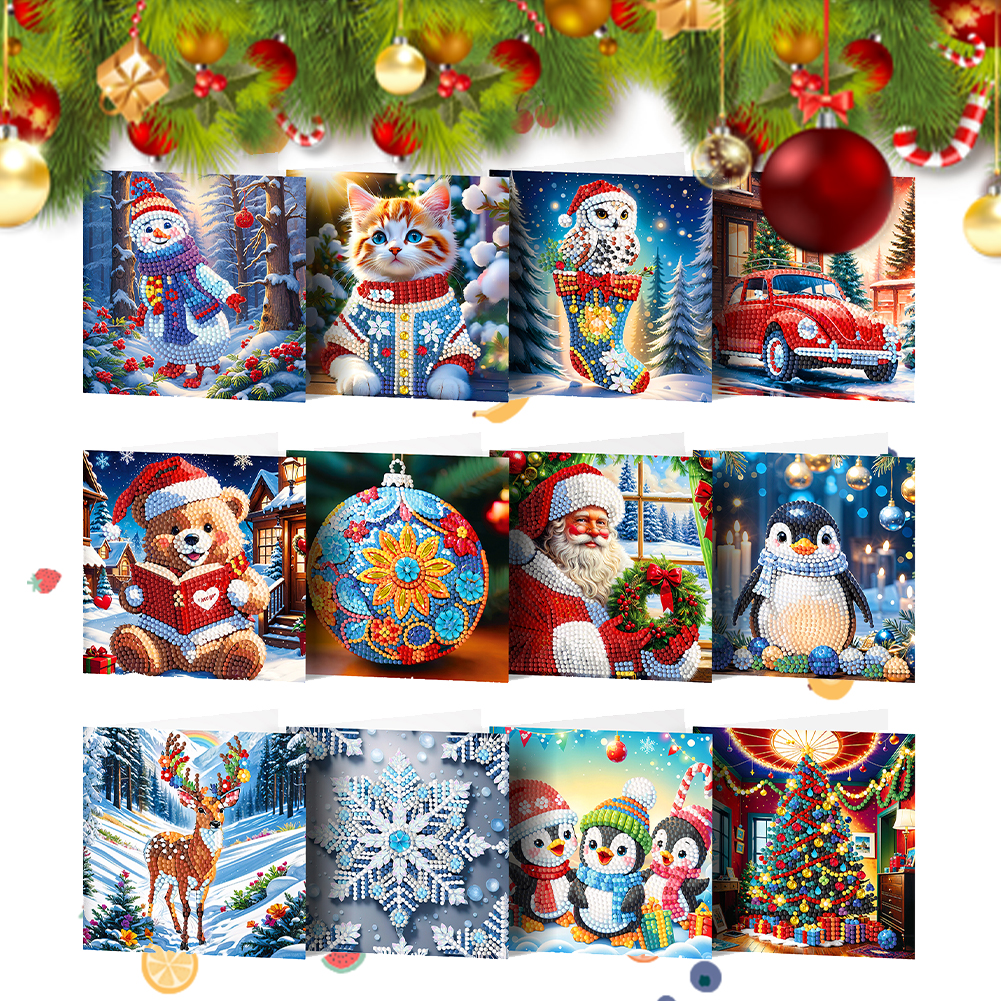 12Pcs DIY Diamond Painting Greeting Card - Christmas