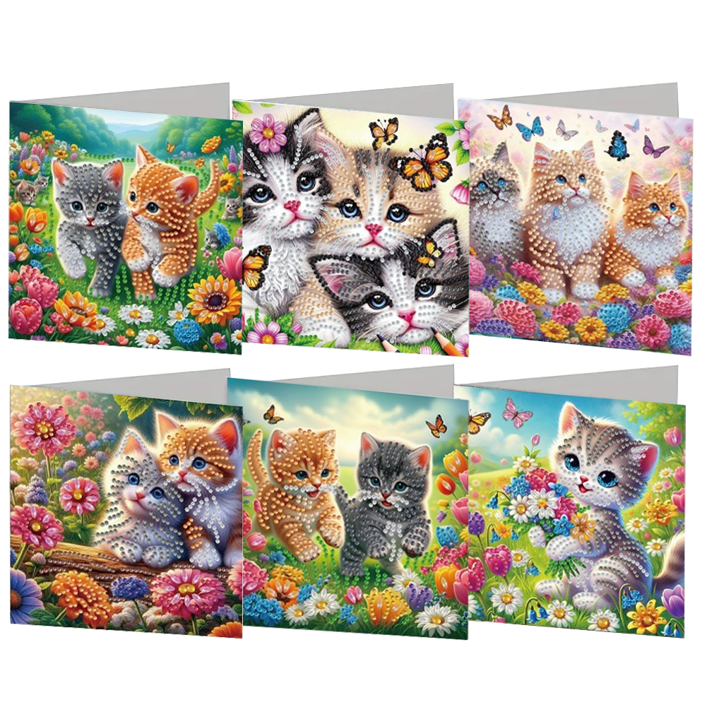 6Pcs DIY Diamond Painting Greeting Card - Cat