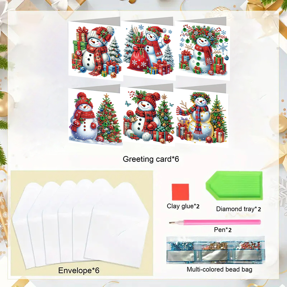 6Pcs DIY Diamond Painting Greeting Card - Xmas Snowman