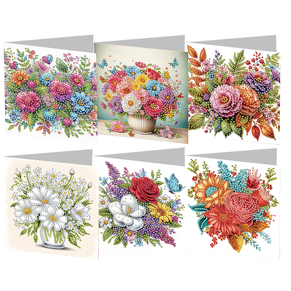 6Pcs DIY Diamond Painting Greeting Card - Flowers