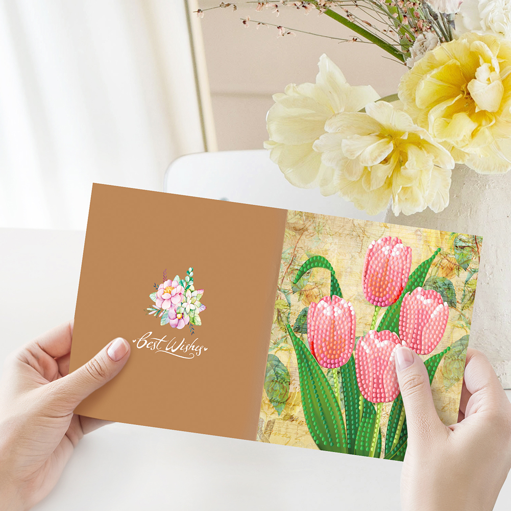 8pcs 5D DIY Special-Shape Diamond Painting Spring Flower Greeting Card