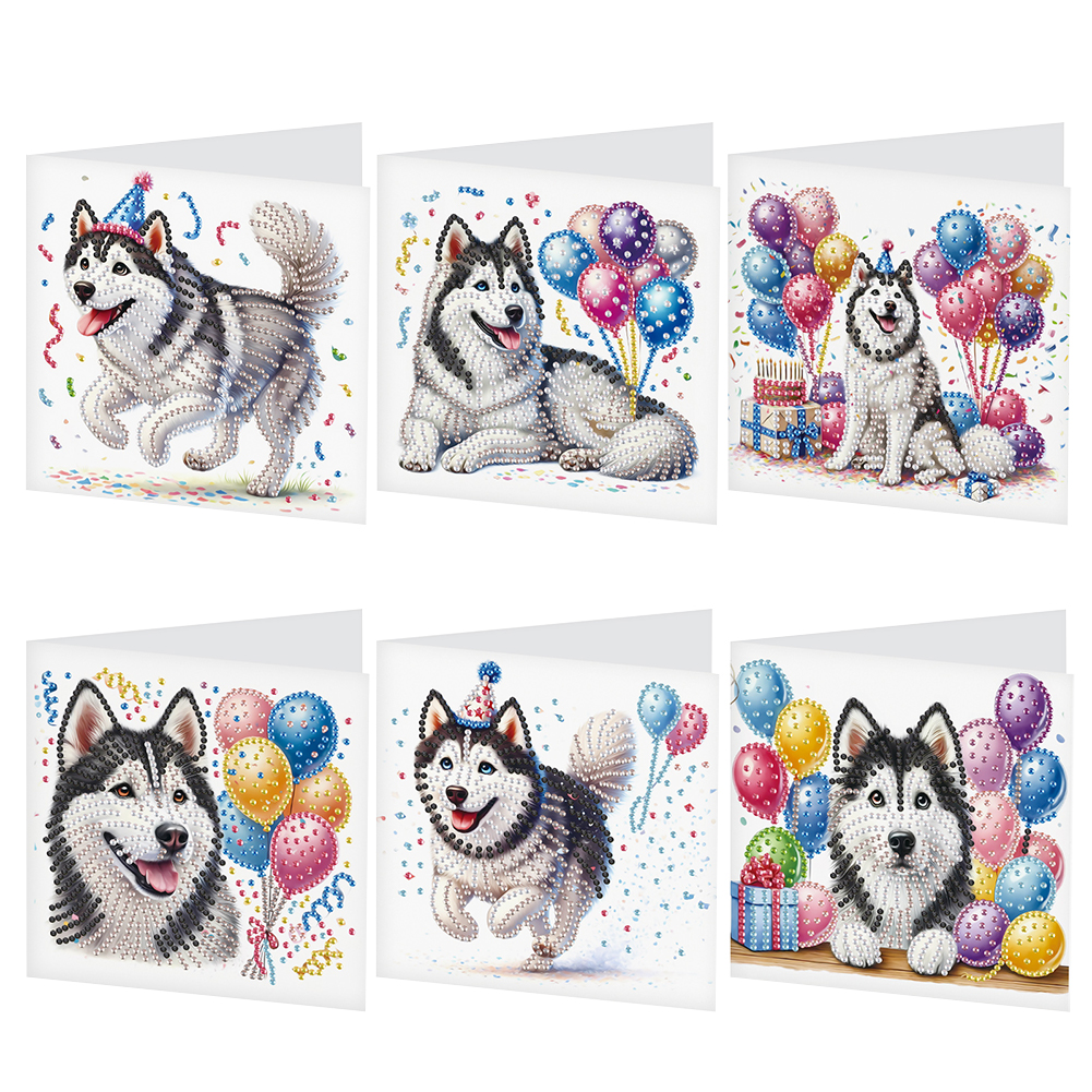 6Pcs DIY Diamond Painting Greeting Card - Party Puppy