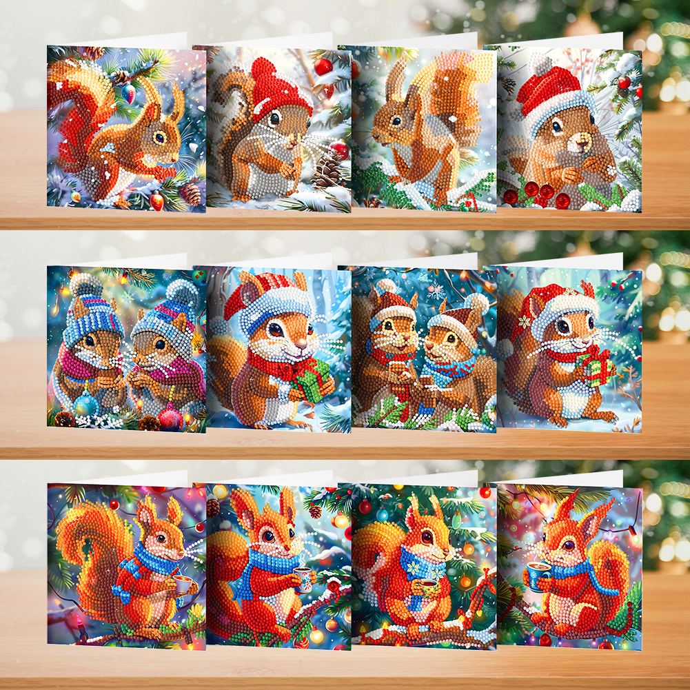 12Pcs DIY Diamond Painting Greeting Card -  Christmas Squirrel