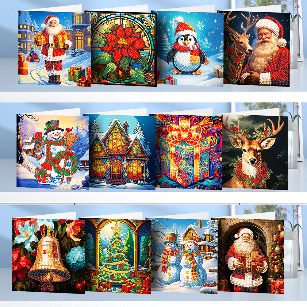 12Pcs DIY Diamond Painting Greeting Card - Christmas
