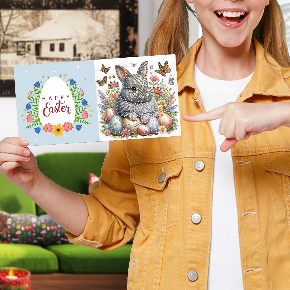 6Pcs DIY Diamond Painting Greeting Card - Easter Egg Bunny