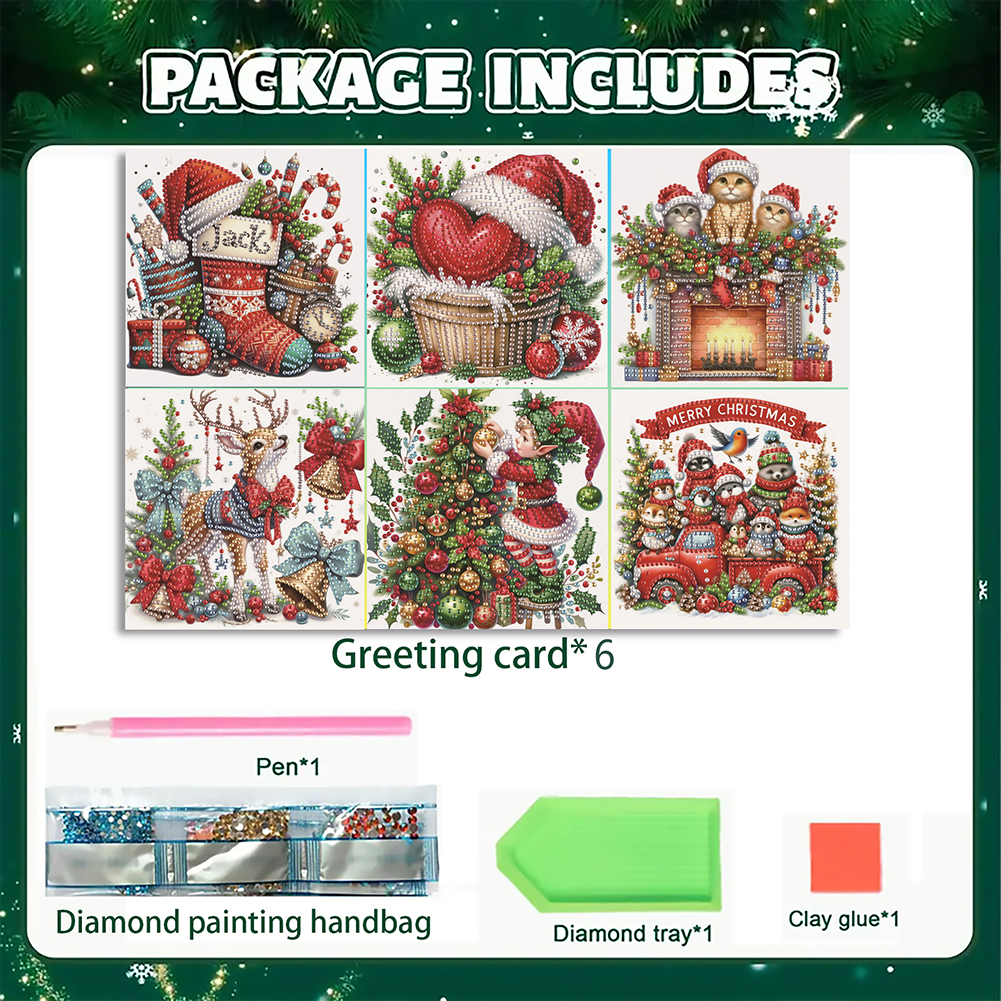 6Pcs DIY Diamond Painting Greeting Card - Christmas