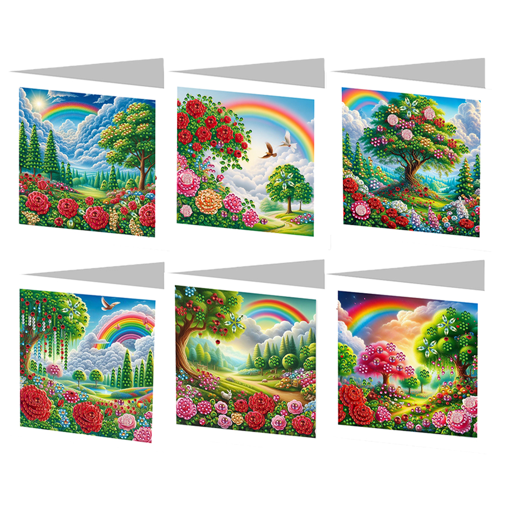 6pcs DIY Diamond Painting Greeting Card - Rainbow Garden