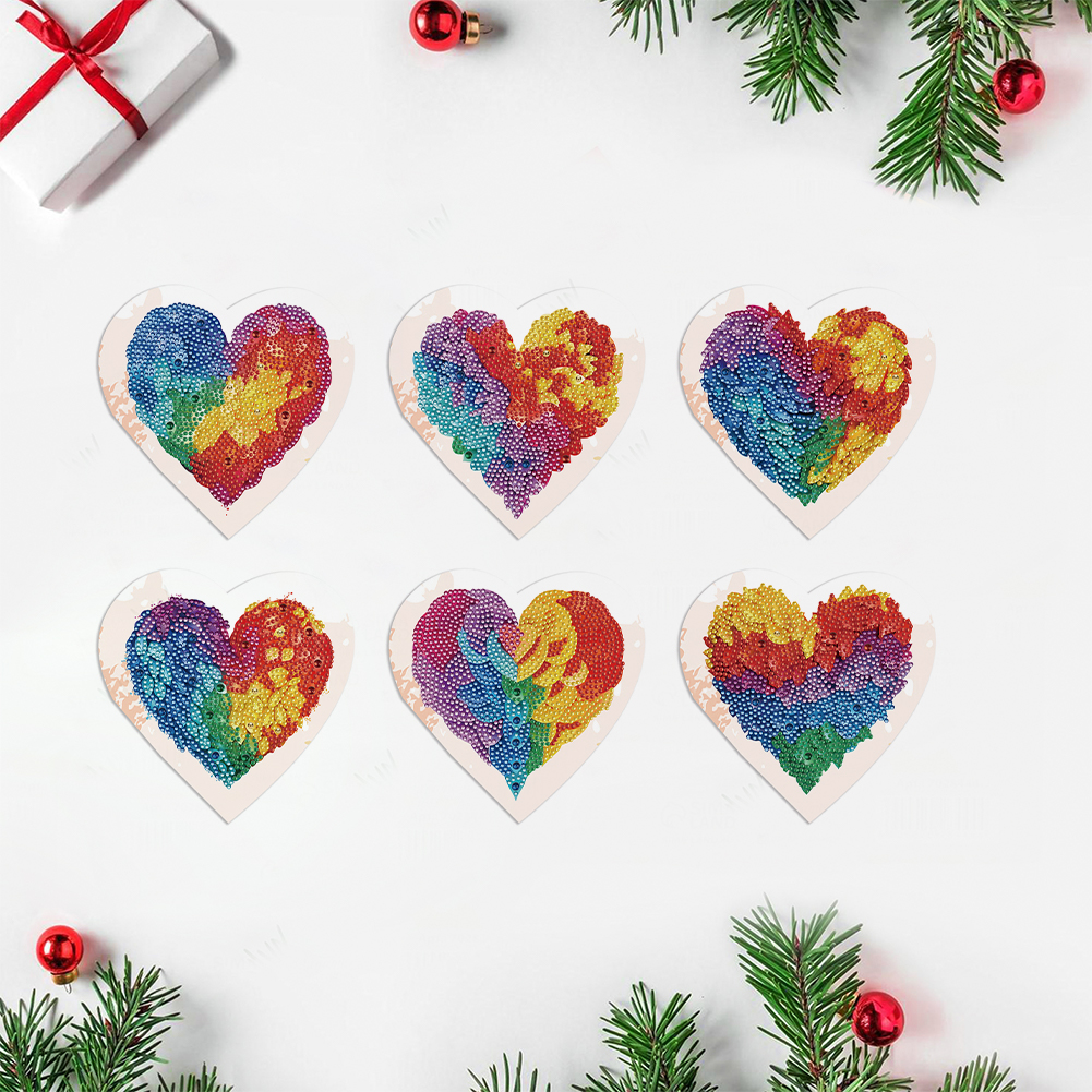 (Limited Stock)6pcs DIY Diamond Painting Greeting Card - Colorful Heart