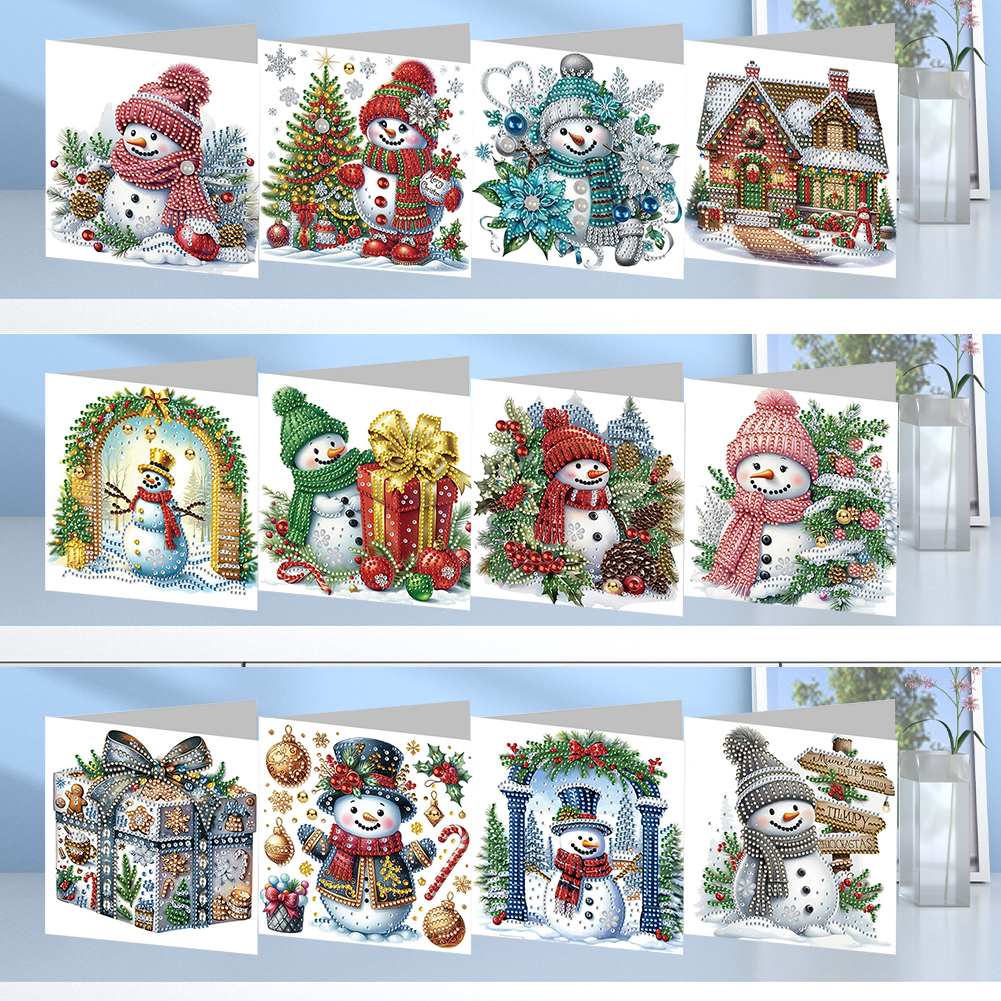 12Pcs DIY Diamond Painting Greeting Card - Christmas Snowman