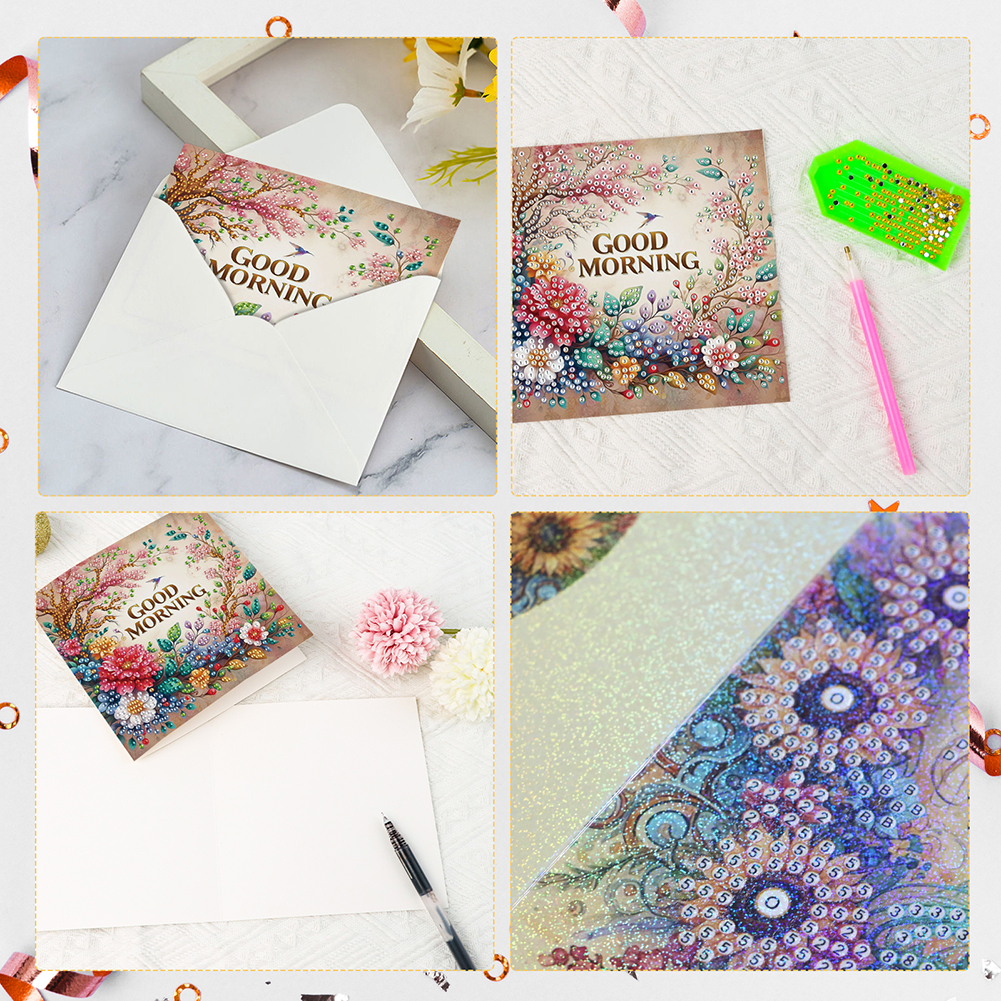 6Pcs DIY Diamond Painting Birthday Greeting Card - Good Morning Bouquet
