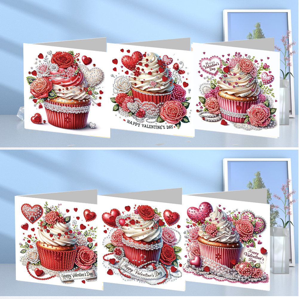 6Pcs DIY Diamond Painting Greeting Card - Valentines Day Cake