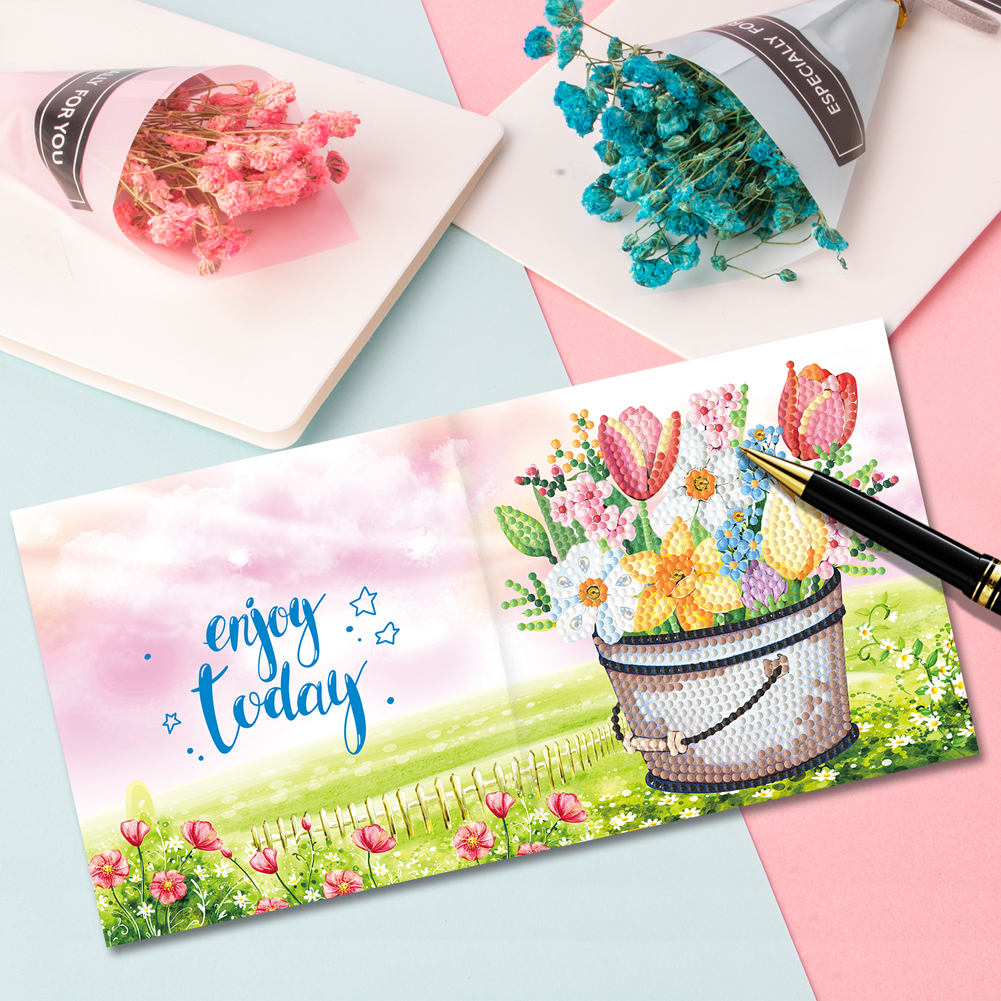 8pcs DIY Diamond Painting Greeting Cards Thanks Mosaic Postcards