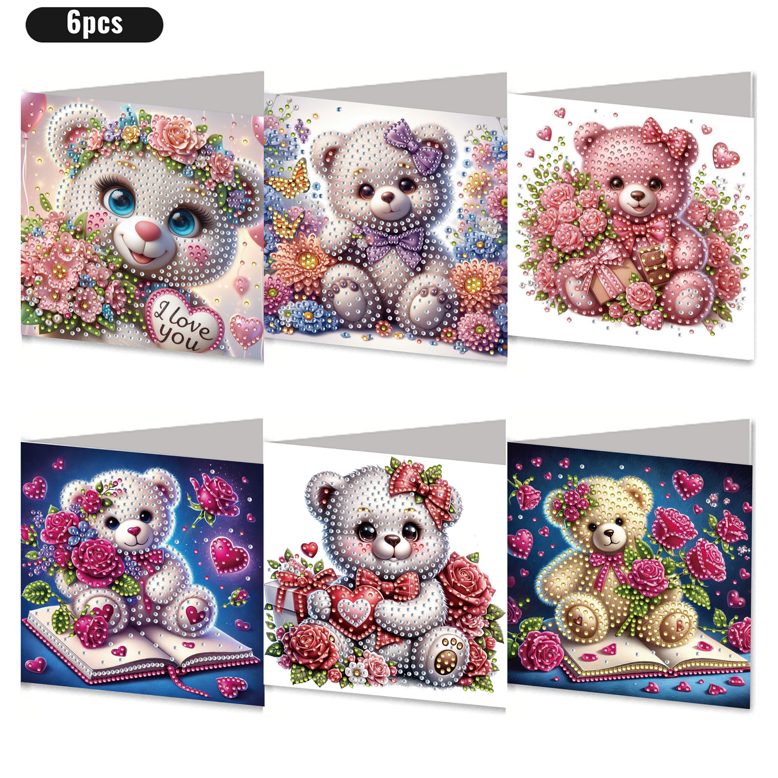 6Pcs DIY Diamond Painting Greeting Card - Bear
