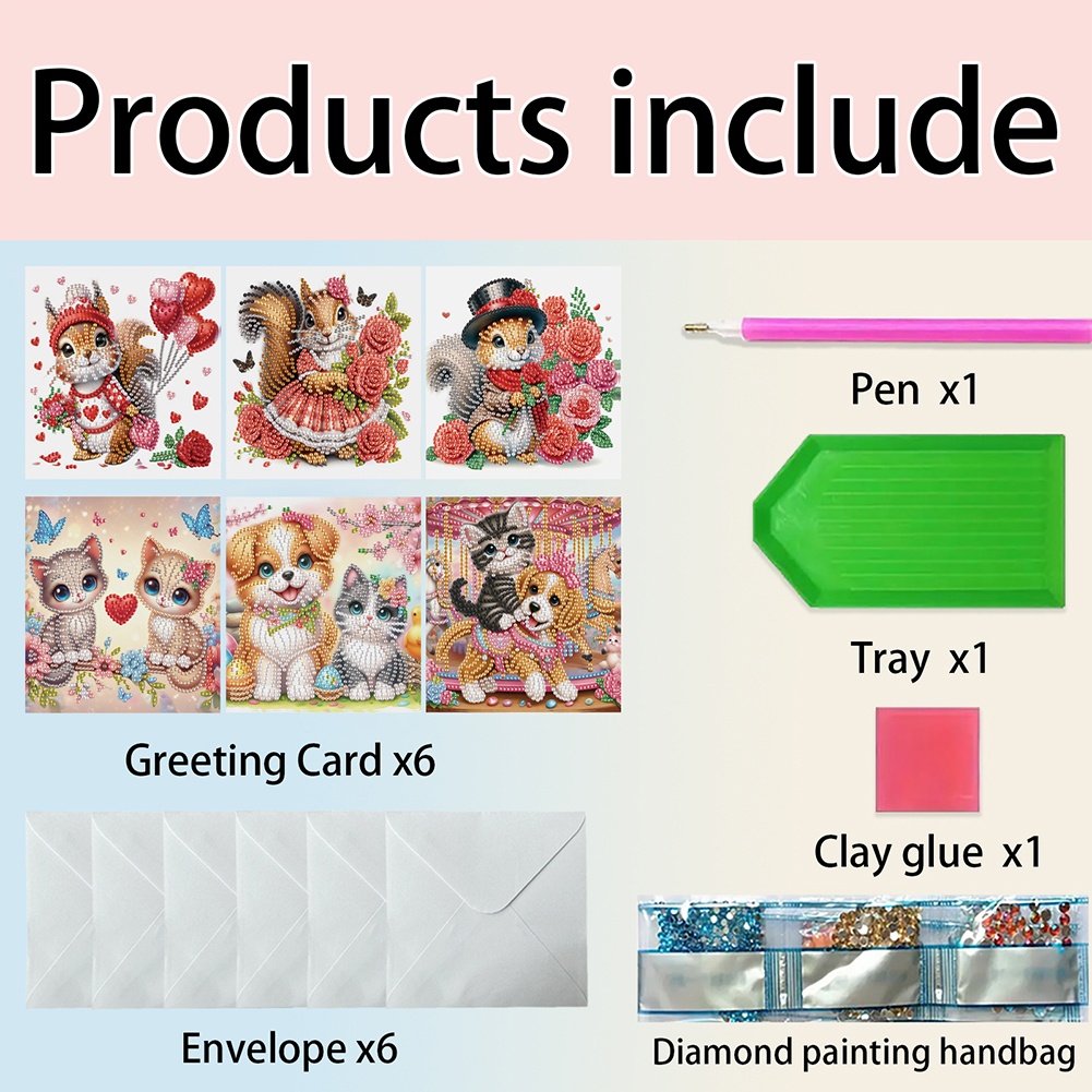 6Pcs DIY Diamond Painting Greeting Card - Animals