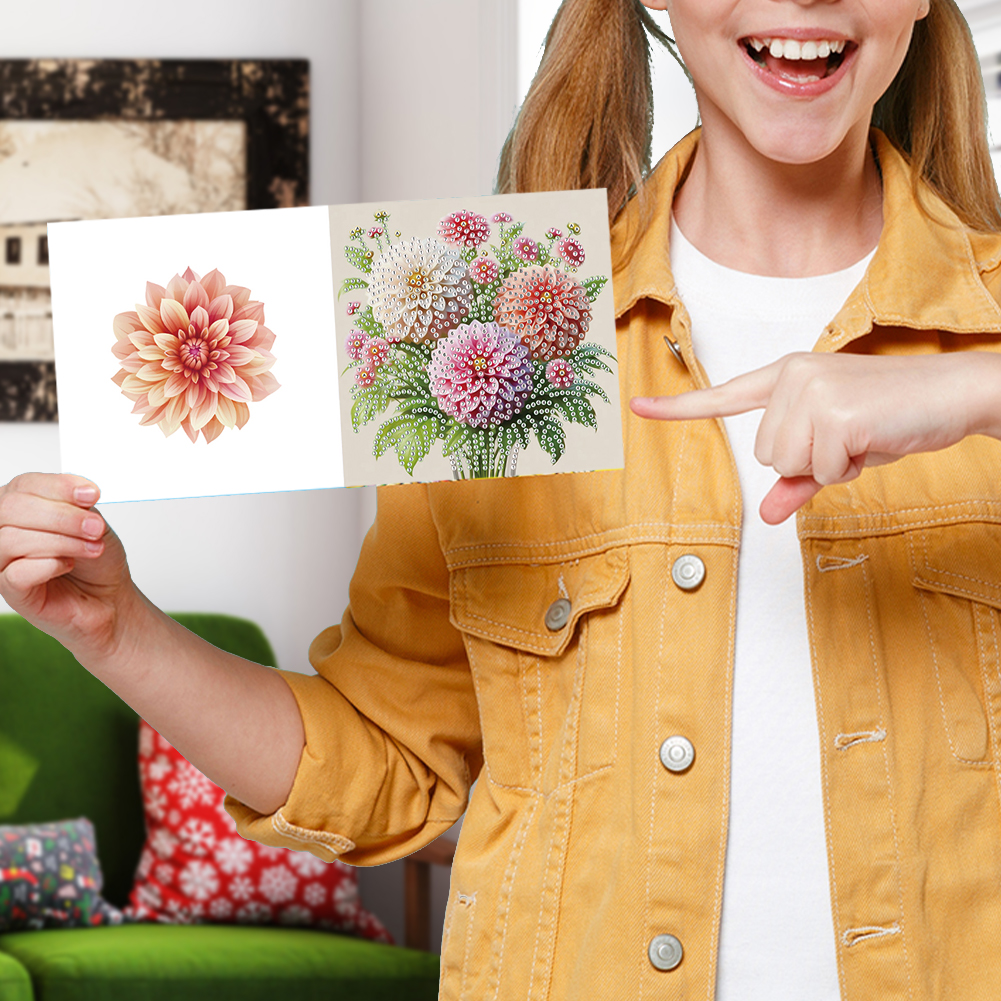 6Pcs DIY Diamond Painting Greeting Card - Bouquet Family