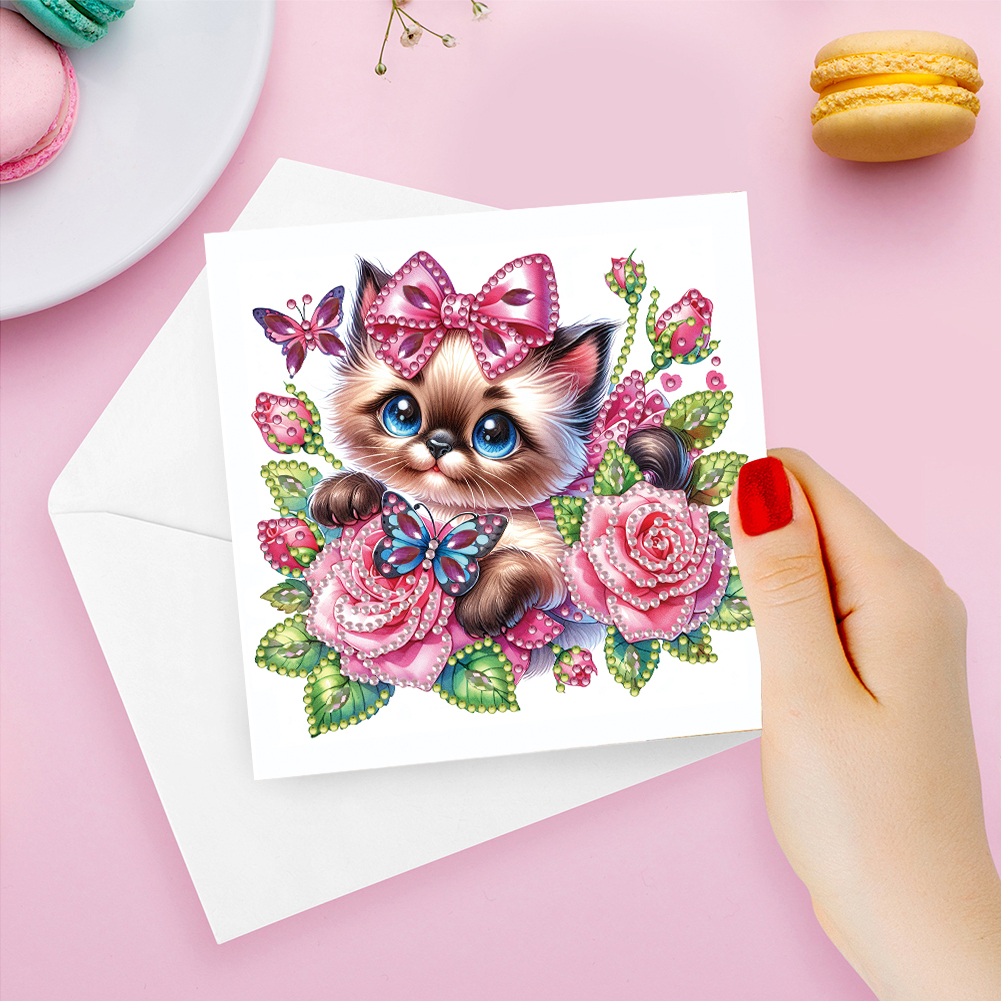 6Pcs DIY Diamond Painting Greeting Card - Cat