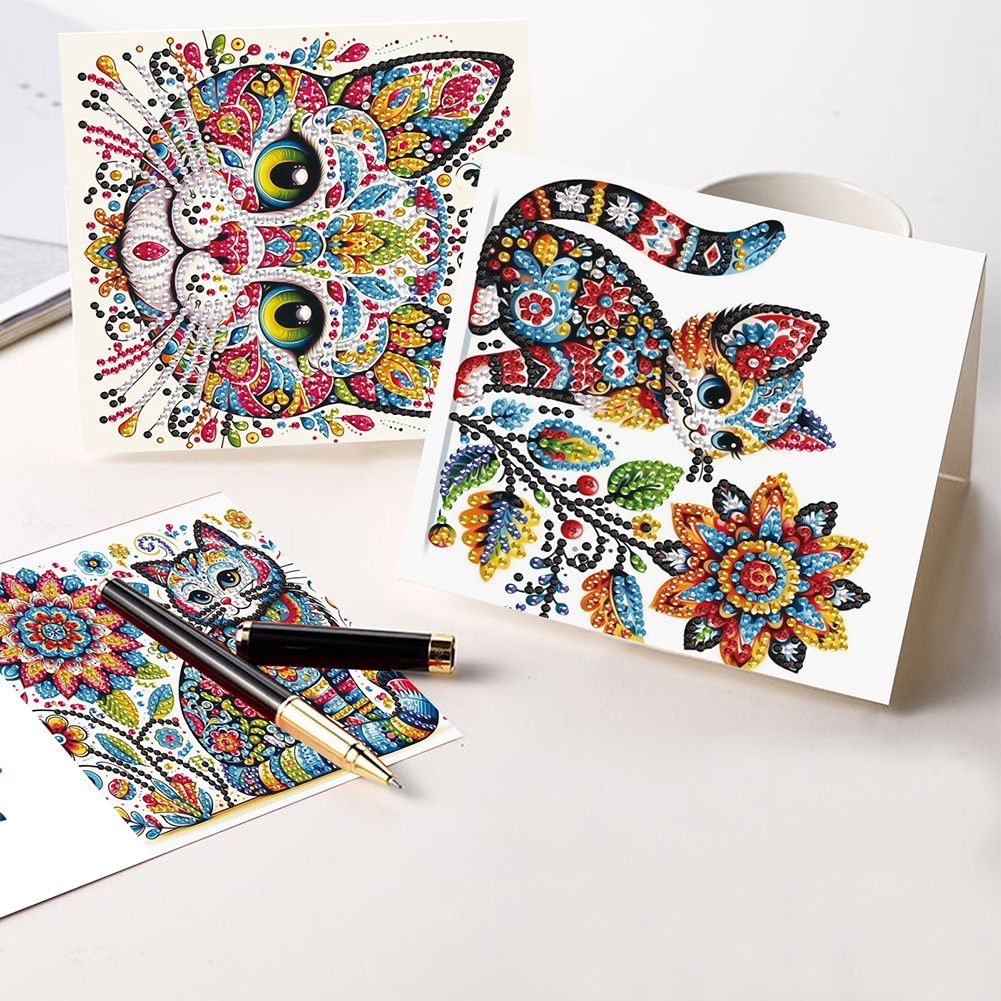 6Pcs DIY Diamond Painting Greeting Card - Mandala Kitten