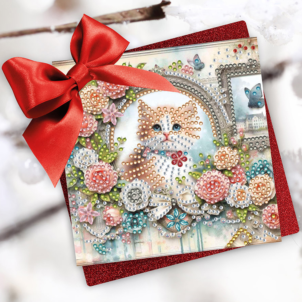 6Pcs DIY Diamond Painting Greeting Card - Cat Garden