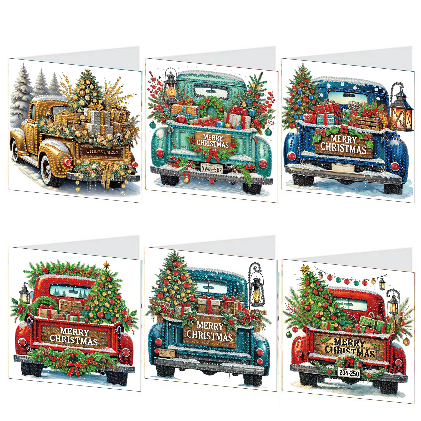 6Pcs DIY Diamond Painting Greeting Card - Xmas Car