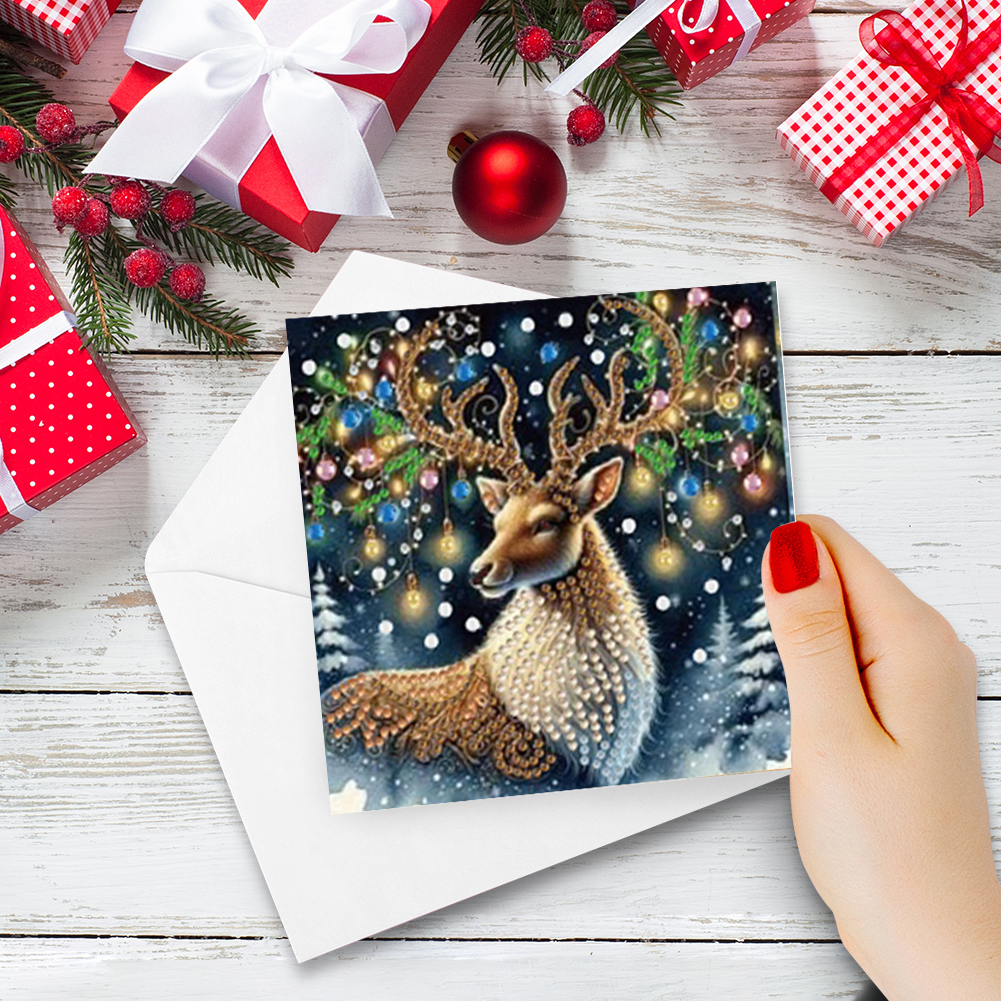 6Pcs DIY Diamond Painting Greeting Card - Elk